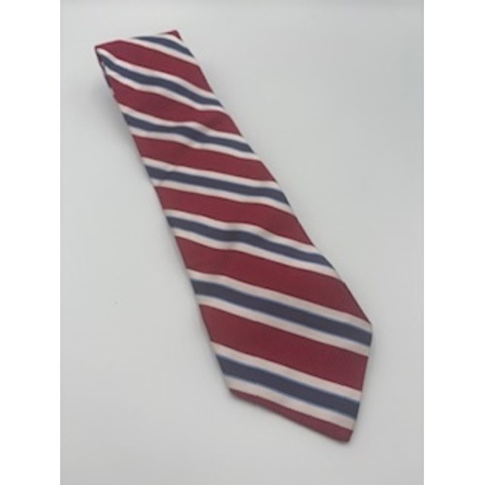TOMMY HILFIGER 100% Silk Necktie One Size Red Blue White Striped Classic Preppy